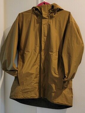 Beyond Men's Hooded Raincoat in Mustard Brown S